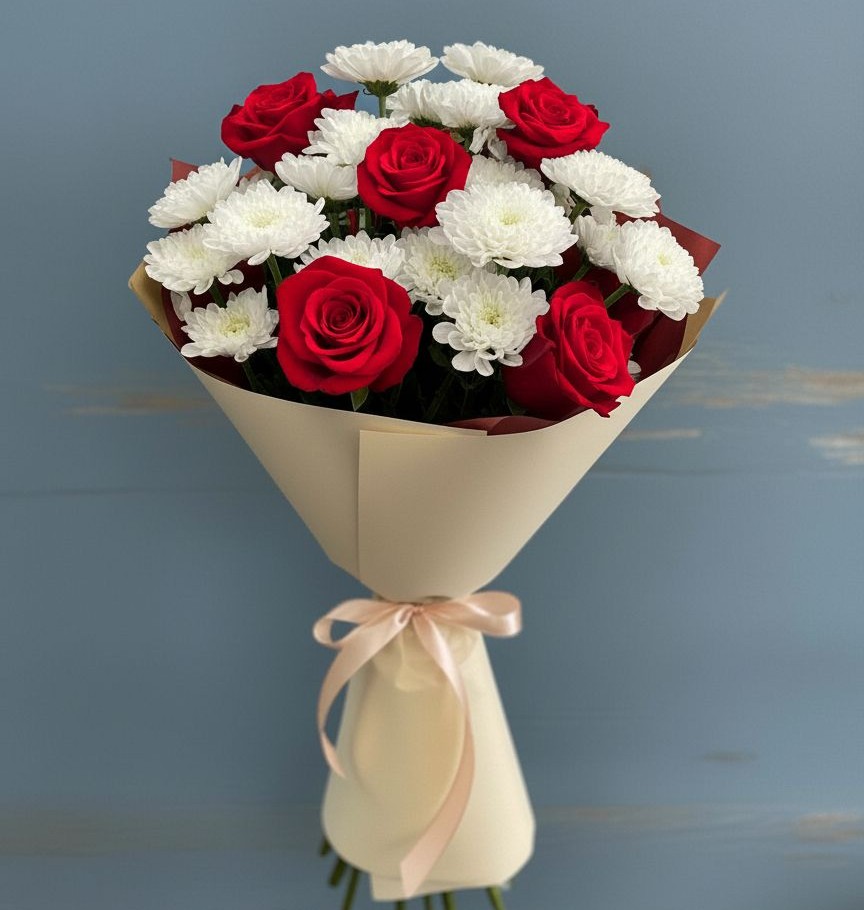 Букет цветов из: Розы и Хризантемы в Сухой Буйволе