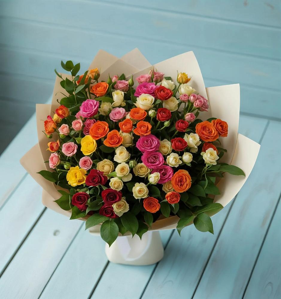 Букет Микс из разноцветных кустовых роз в Сухой Буйволе