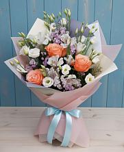 Букет цветов из:  Лизиантусы, Розы, Альстромерии и Гипсофила в Сухой Буйволе