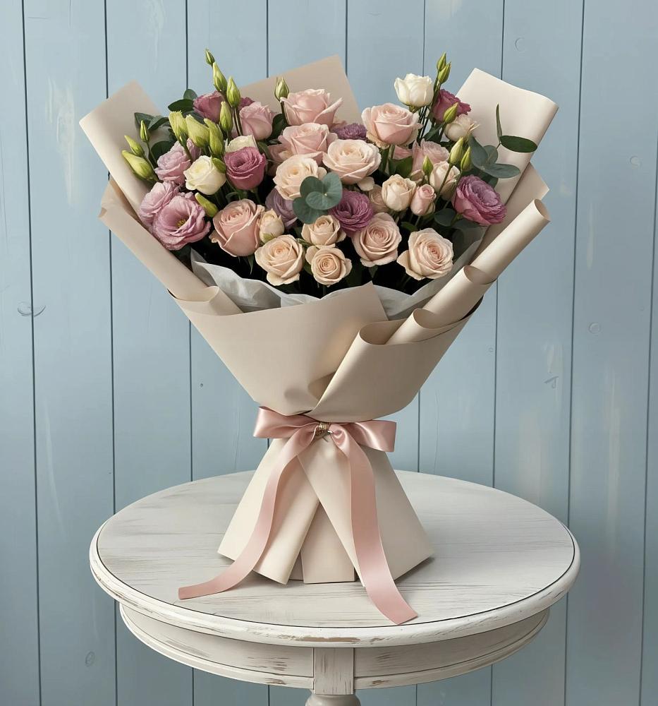 Букет цветов из: Розы и Лизиантусы в Сухой Буйволе