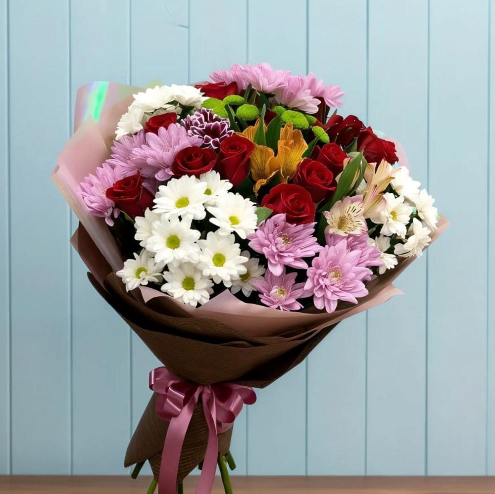Букет цветов из: Розы, Хризантемы и Альстромерии в Сухой Буйволе